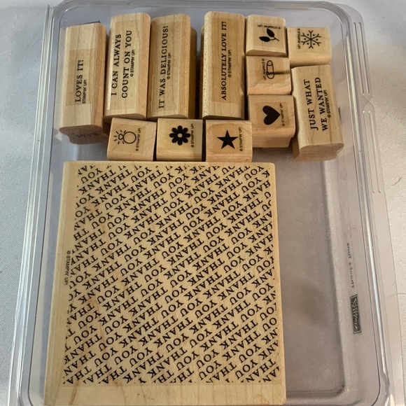 Stampin' Up THANKS TONS Mounted Wood Stamp Set RETIRED - Picture 1 of 3